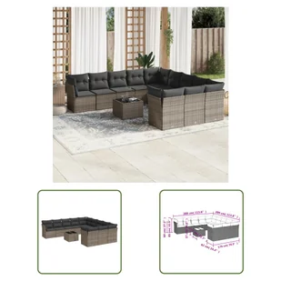 The Living Store 12-cz. zestaw mebli ogrodowych z poduszkami - szary - polirattan - Sofa Ogrodowa - Meble ogrodowe - miniaturka - grafika 1