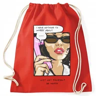 Plecaki worki - WORKO PLECAK CZERWONY Do Szkoły Na Buty LET YOURSELF BE HAPPY Różne Grafiki - miniaturka - grafika 1