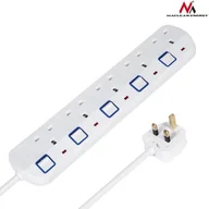 Listwy zasilające - Maclean Listwa zasilająca MCE205 przedłużacz 5 gniazd, z włącznikami, wersja UK, 250VAC/10A, 1,5m, biała MCE205 UK - miniaturka - grafika 1