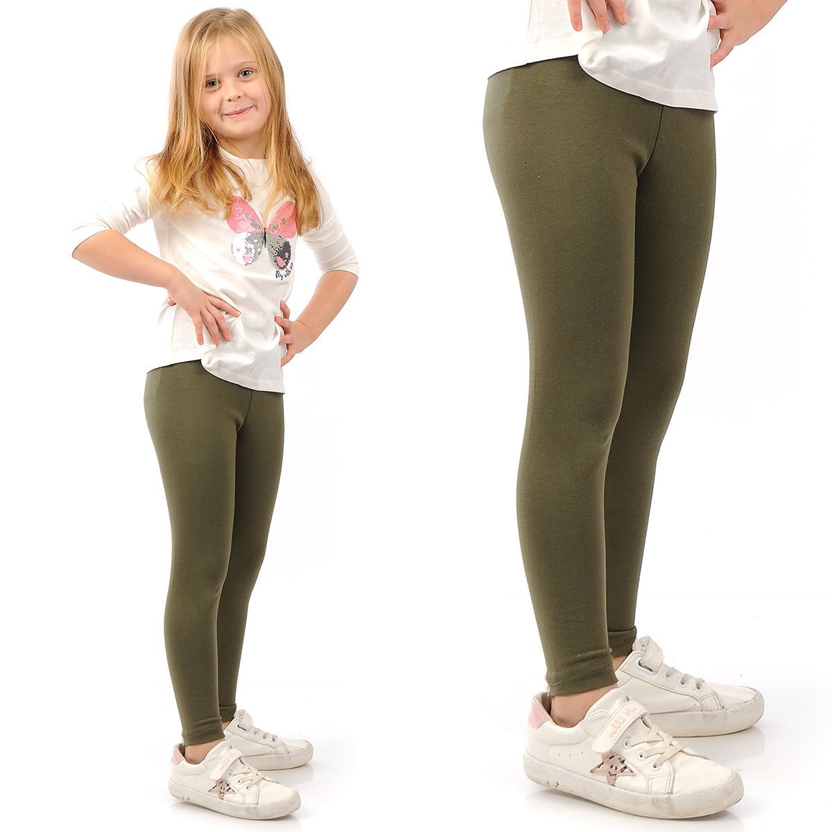 Elastyczne Legginsy Bawełniane Klasyczne Getry Polskie Khaki 116