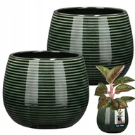 Donice - 2x DONICA OSŁONKA DONICZKA OKRĄGŁA CERAMICZNA 12cm RYFLOWANA KWIATY ROŚLINY - miniaturka - grafika 1