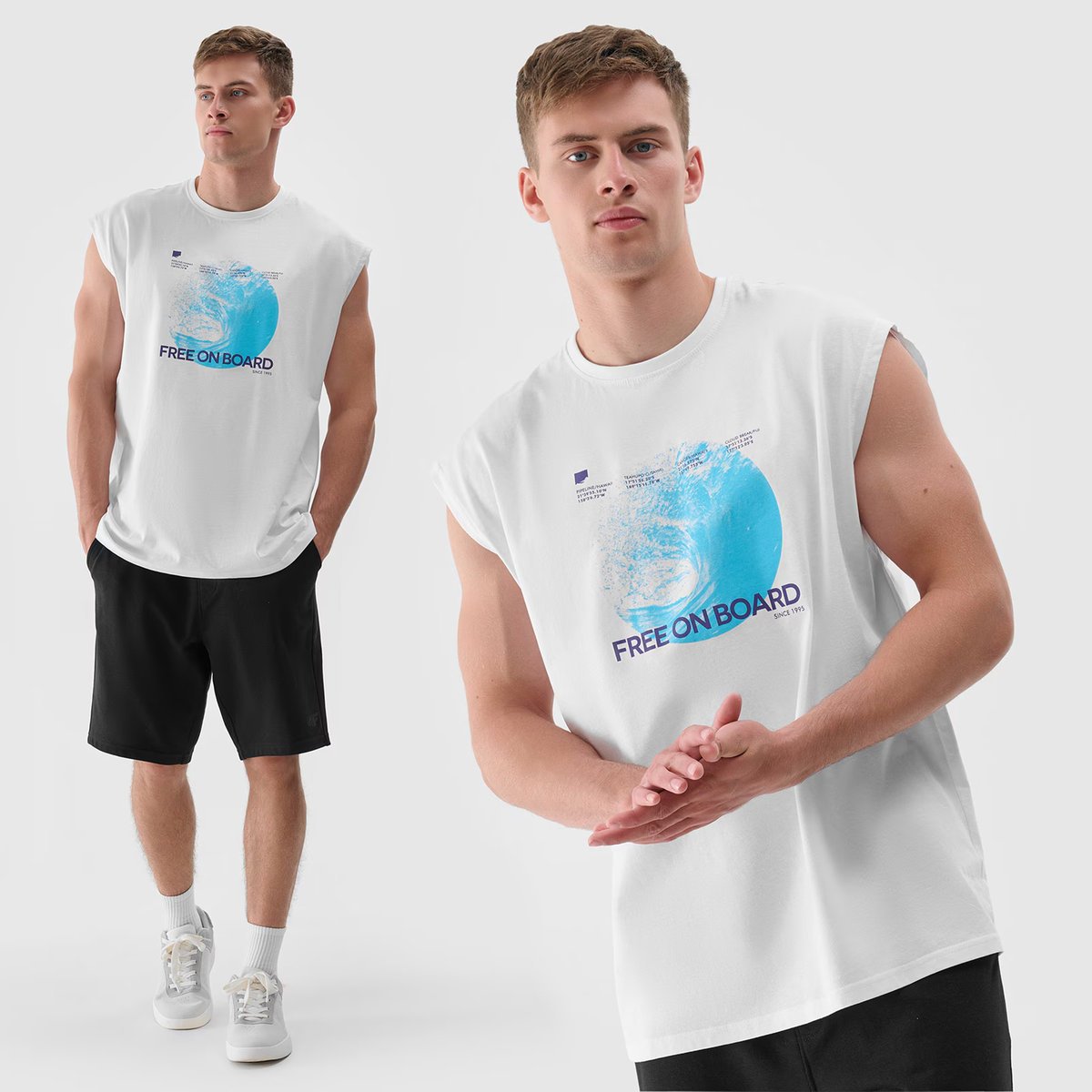 Tank Top Męski 4F Oversize Z Nadrukiem Koszulka Biała 4FRSS24TSLEM148 Biały 3XL