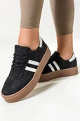 Półbuty damskie - Czarne sneakersy skórzane damskie buty sportowe na platformie z białymi wstawkami sznurowane PRODUKT POLSKI Casu N1068S2 - miniaturka - grafika 1