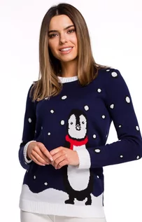 Swetry damskie - MXS06 Sweter Świąteczny pingwin, Kolor granatowy, Rozmiar uniwersalny, MOE - grafika 1