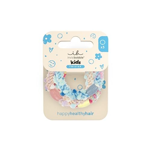 invisibobble Twistar Kids Pom Tie (3 sztuki) – kolorowe gumki do włosów z pomponami dla dzieci – elastyczne, fantazyjne i delikatne – gumka do włosów pleciona dla dziewcząt i chłopców – idealne dla