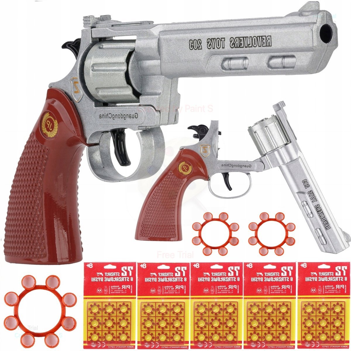 Pistolet Metalowy Hukowy Rewolwer Na Spłonkę + Kapiszony 360 Strzałów