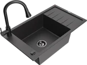 Zlewozmywaki z baterią - Mexen Elias zlewozmywak granitowy 1-komorowy z ociekaczem i baterią kuchenną Elia, czarny nakrapiany - 6511-76-670101-70-B - miniaturka - grafika 1