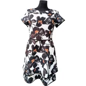 Sukienki - Rinascimento Sukienka do Kolana na Krótki Rękaw Biała w Kwiaty XL - miniaturka - grafika 1