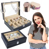 Pudełka i szkatułki - Organizer Szkatułka Pudełko Na Zegarki Biżuterię Kuferek Pudełko Etui - miniaturka - grafika 1