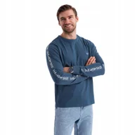 Koszulki męskie - Bawełniany longsleeve męski lampasy ciemnoniebieski OM-LSCL-0127 V1 r. XL - miniaturka - grafika 1