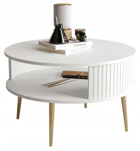 Stolik Kawowy Okrągły Moonday Gold Biały/lamele Białe - Ławy i stoliki kawowe Stolik Kawowy Okrągły Moonday Gold Biały/lamele Białe - Ławy i stoliki kawowe - miniaturka - grafika 1