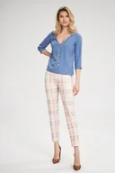 Spodnie damskie - ELEGANCKIE spodnie damskie W KRATKĘ Z GUZIKI KIESZENIE wielokolorowe S - miniaturka - grafika 1