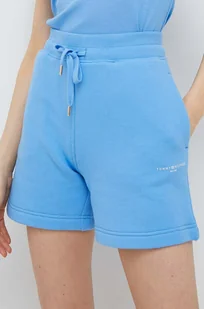 Tommy Hilfiger szorty damskie kolor niebieski gładkie high waist - Spodenki damskie - miniaturka - grafika 1