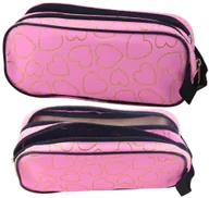 Piórniki - Piórnik Szkolny Biurowy Dwukomorowy Złote Serca Różowy 23,5x10 cm LEAN - miniaturka - grafika 1