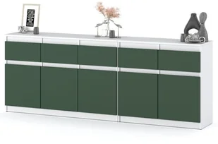 Komoda Biała Butelkowa Zieleń 200cm 5 Szuflad Młodzieżowa Pojemna Szafka - Komody - miniaturka - grafika 1