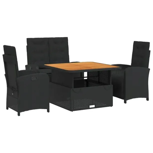 Zestaw mebli ogrodowych czarny, rattan PE, stół 110x110x40/71 cm