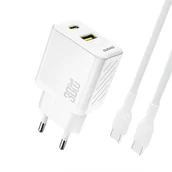 Ładowarki do telefonów - Ładowarka sieciowa USB-A USB-C z kablem USB-C GaN PD 30W - biała Ładowarka sieciowa USB-A USB-C z kablem USB-C GaN PD 30W - biała - miniaturka - grafika 1