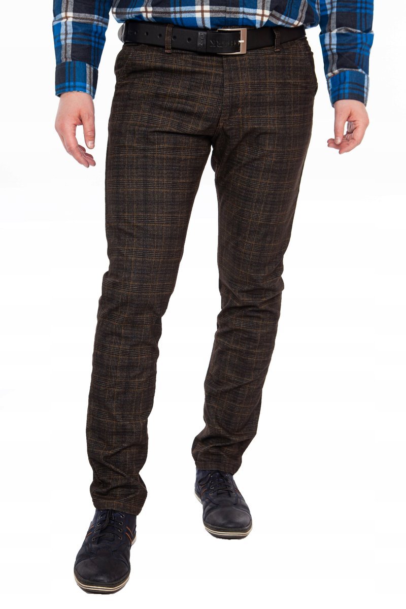 Spodnie w kratę Męskie Chinosy Polski Producent