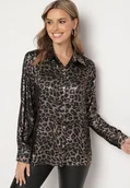 Koszule damskie - Czarna Klasyczna Panterkowa Koszula Aninnia - miniaturka - grafika 1