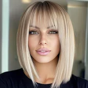 Pozostałe akcesoria fryzjerskie - TEMU Elegancka damska peruka z krótkich, prostych włosów z siatki różanej, włókno wysokotemperaturowe, czarne, gęstość 150%, do codziennego użytku - miniaturka - grafika 1