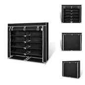 Szafki na buty - vidaXL Materiałowa szafka na buty z pokrywą 115 x 28 x 110 cm czarna - Półki i szafki na buty - miniaturka - grafika 1