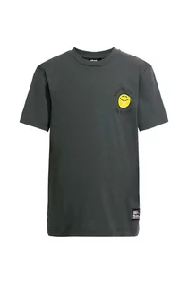 Koszulki dla dziewczynek - Jack Wolfskin t-shirt bawełniany dziecięcy SMILEYWORLD kolor zielony z nadrukiem - grafika 1