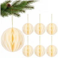 Bombki - Papierowe bombki 6 szt. zawieszki choinkowe ozdoby świąteczne 12 cm białe złoty brokat UNIWERSALNY - miniaturka - grafika 1