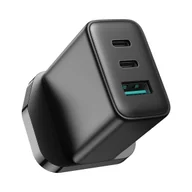 Ładowarki do telefonów - Szybka ładowarka sieciowa 2x USB-C USB-A 32W wtyczka angielska UK 32W czarna - miniaturka - grafika 1