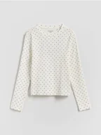 Bluzki dla dziewczynek - Reserved - Prążkowana koszulka w kropki - złamana biel - miniaturka - grafika 1
