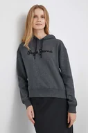 Bluzy damskie - Pepe Jeans bluza Nanette damska kolor szary z kapturem z aplikacją - miniaturka - grafika 1