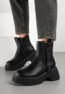 Botki damskie - Czarne Botki Sztyblety na Platformie z Metalicznymi Zdobieniami przy Cholewce Tulirina - miniaturka - grafika 1