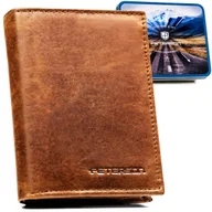 Portfele - Portfel męski skórzany elegancki z RFID na prezent ze skóry naturalnej klasyczny Peterson brązowy - miniaturka - grafika 1