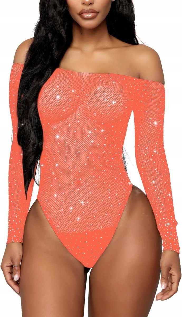 SEKSOWNA BIELIZNA Z SIATKI BODY DAMSKIE SEKSOWNY STRÓJ DLA KOBIET POMARAŃCZ