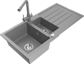 Zlewozmywaki z baterią - Mexen Andres zlewozmywak granitowy 1,5-komorowy z ociekaczem i baterią kuchenną Duero, szary - 6515-71-671600-71 - miniaturka - grafika 1
