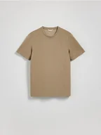 Koszulki męskie - Reserved - Gładki t-shirt regular fit - beżowy - miniaturka - grafika 1
