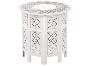 Stolik pomocniczy drewno mango złamana biel BADHI - Ławy i stoliki kawowe - miniaturka - grafika 1