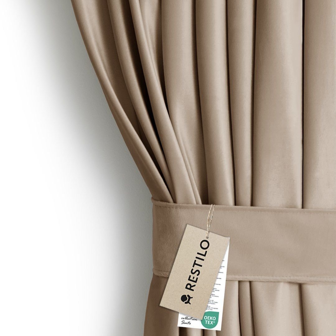 Fabryka Firan Zasłona VELVET 140x270 ciemnobeżowa welwet na taśmie Restilo