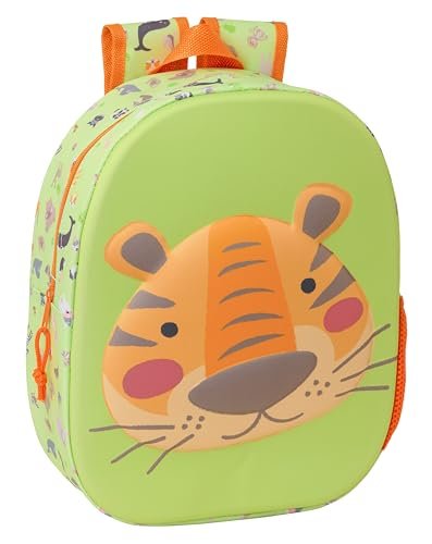 Safta TIGER 3D plecak szkolny, wzór 3D, dostosowany do wózka, idealny dla dzieci w różnym wieku, wygodny i wszechstronny, jakość i wytrzymałość, 27 x 10 x 33 cm, Limonkowy, M, Casual