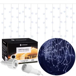 Springos Kurtyna świetlna 300 led girlanda, lampki zewnętrzne sople zimny biały CL0300 - Oświetlenie świąteczne - miniaturka - grafika 1