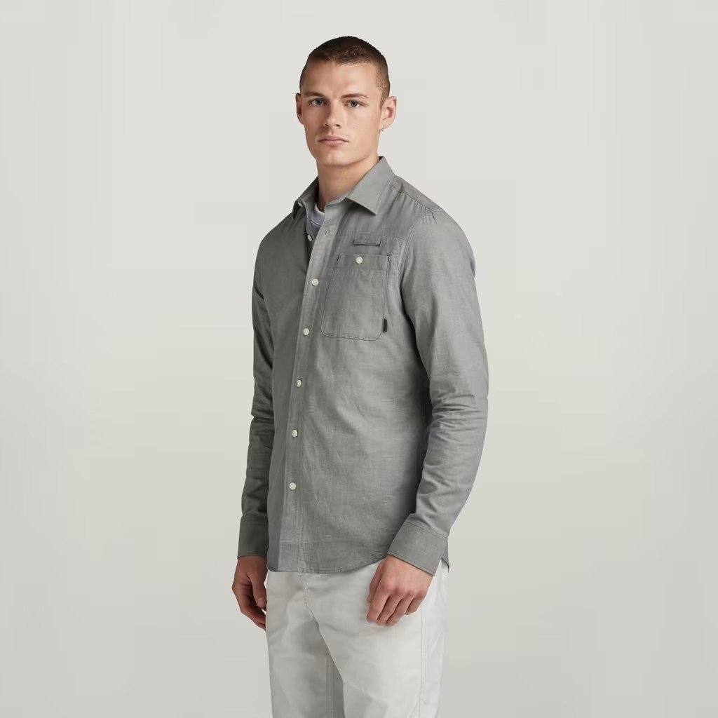 G-STAR RAW SZARA KOSZULA CASUAL Z KIESZENIĄ I DŁUGIM RĘKAWEM L 7BA