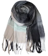 Apaszki i szaliki damskie - Ciepły szal szalik krata kratka puchata dzianina - miniaturka - grafika 1