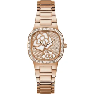 Zegarek Różowozłoty zegarek Guess Rose Bud z różą i kryształkami GW0544L4 - Zegarki damskie - miniaturka - grafika 1