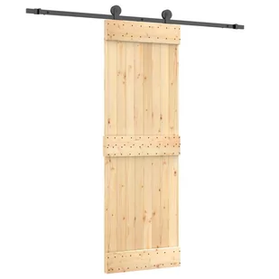 Drzwi przesuwne z osprzętem, 70x210 cm, lite drewno sosnowe 8721012081192 - Drzwi wewnętrzne - miniaturka - grafika 3