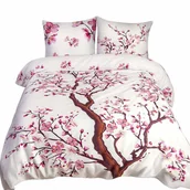 Pościel - Pościel satynowa 180x200 22405 różowa pudrowa kwiaty Panel - miniaturka - grafika 1