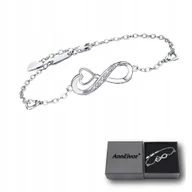 Bransoletki - Bransoletka Damska Srebrna 925 Łańcuszki Nieskończoność Serca Kryształki - miniaturka - grafika 1