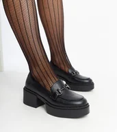 Półbuty damskie - Czarne półbuty na obcasie eko-skórzane Vinceza - VINCEZA - miniaturka - grafika 1