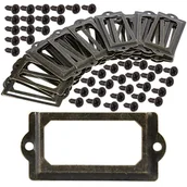 Zawiasy, okucia i inne akcesoria - Zestaw 30 metalowych uchwytów na etykiety ze śrubami, 70 x 33 mm, etykieta do szuflady szafki, uchwyt na etykiety w kolorze brązu vintage ze śrubami - miniaturka - grafika 1