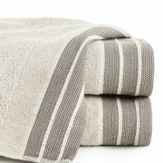 Ręczniki - Ręcznik bawełniany 50x90 PATI beżowy w pasy z szeroką żakardową bordiurą - miniaturka - grafika 1