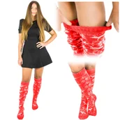 Skarpetki damskie - czerwone zakolanówki z świątecznym wzorem - miniaturka - grafika 1