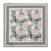 Apaszki i szaliki męskie - Damska apaszka jedwabna ze wzorem w kwiaty zielono - różowa - miniaturka - grafika 1